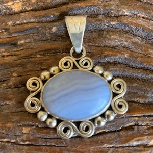 Blue lace agate sterling silver pendant
